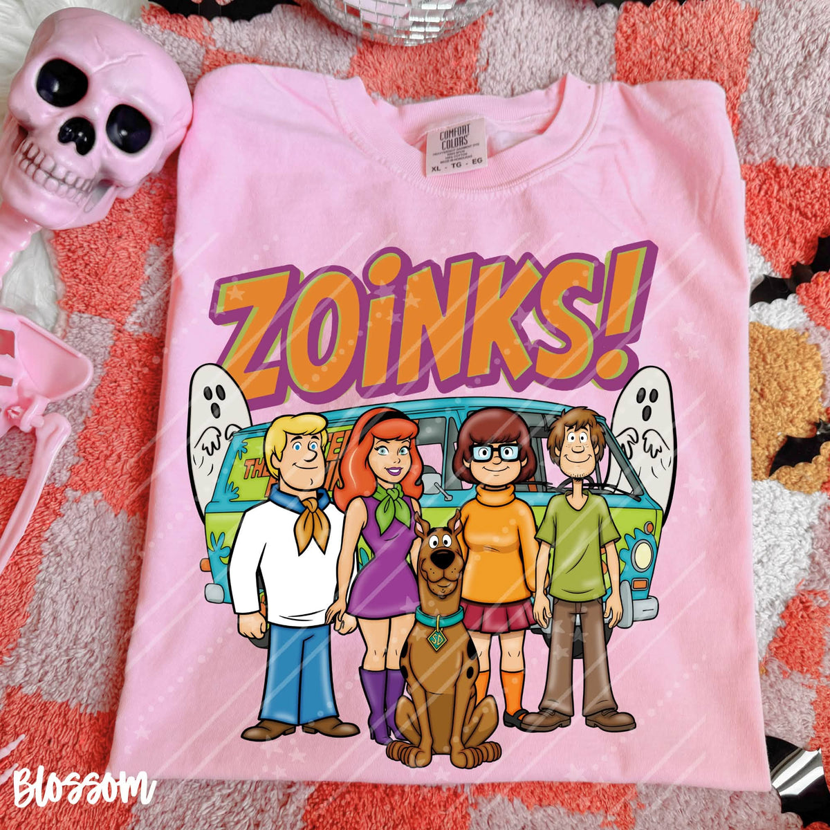 Zoinks Scooby Doo Halloween Graphic Tee | Retro Mystery Gang Ghost Shirt | Pink Cartoon Halloween T-Shirt | Comfort Colors