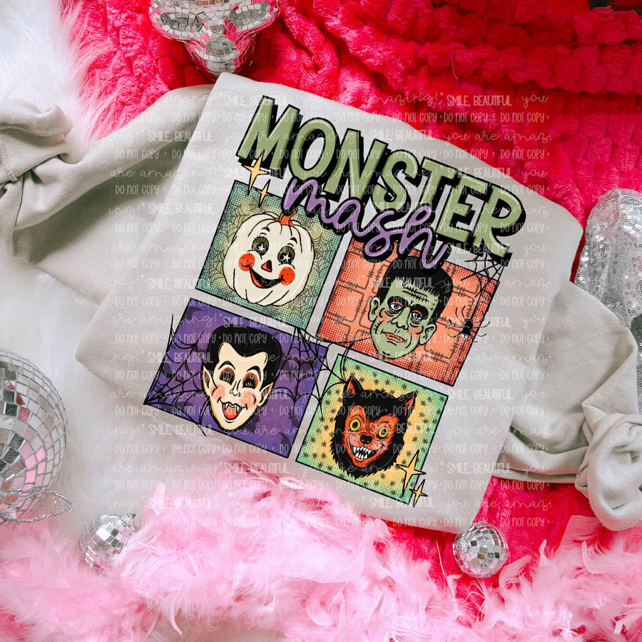 Monster Mash Halloween Sweatshirt – Retro Vintage Horror Characters Crewneck