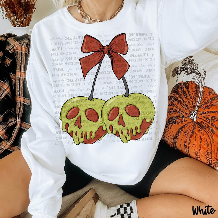 Spooky Skull Cherries Graphic Sweatshirt | Coquette Halloween Bow Crewneck