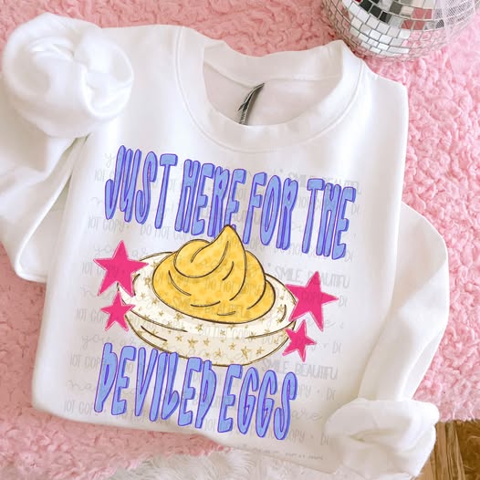 Just Here for the Deviled Eggs Graphic Tee | Funny Thanksgiving Shirt | Retro Holiday Food T-Shirt | Cute Friendsgiving Apparel