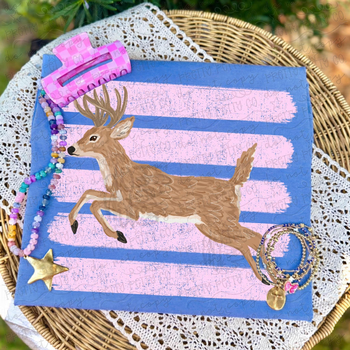 Pink & Blue Deer Graphic Tee | Preppy Whitetail Buck Shirt | Girly Hunting T-Shirt | Southern Country Girl Apparel