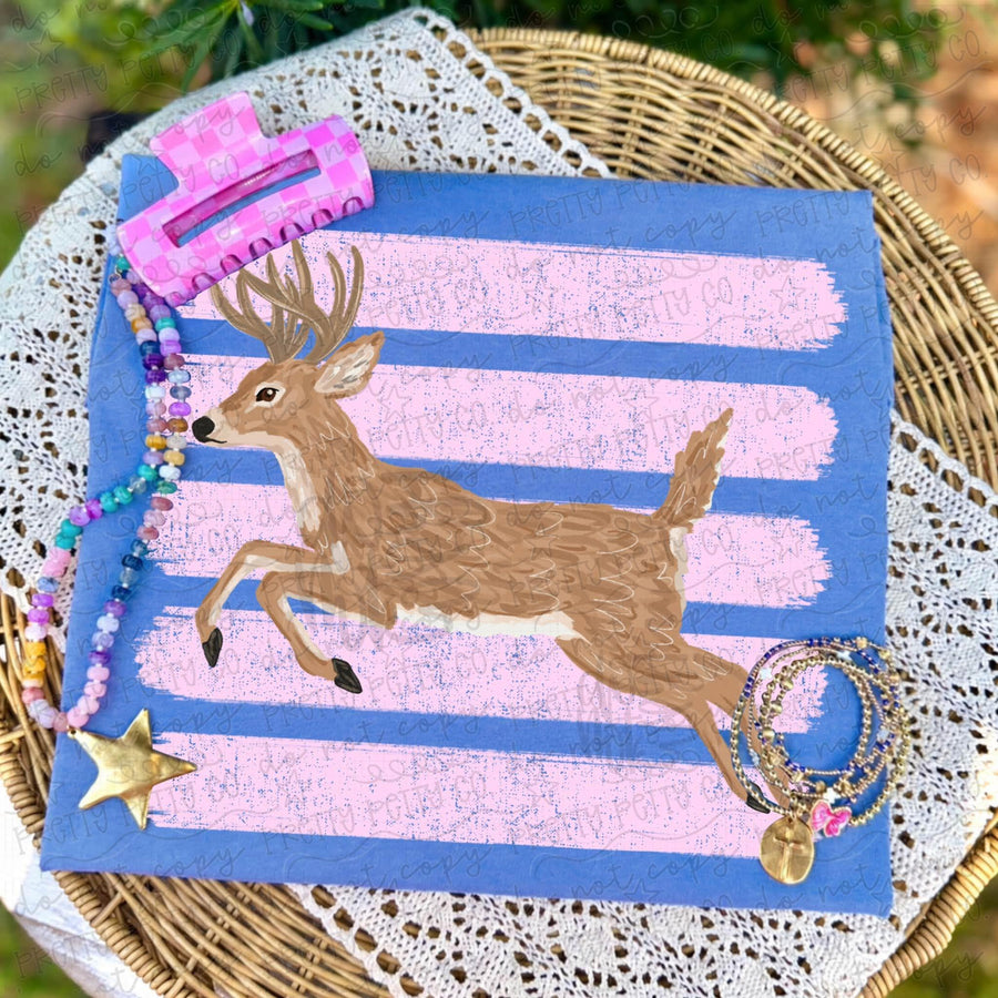 Pink & Blue Deer Graphic Tee | Preppy Whitetail Buck Shirt | Girly Hunting T-Shirt | Southern Country Girl Apparel