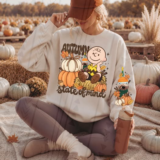 Autumn State of Mind Fall Sweatshirt | Retro Pumpkin Graphic Crewneck with Sleeve Print | Comfort Colors Ivory