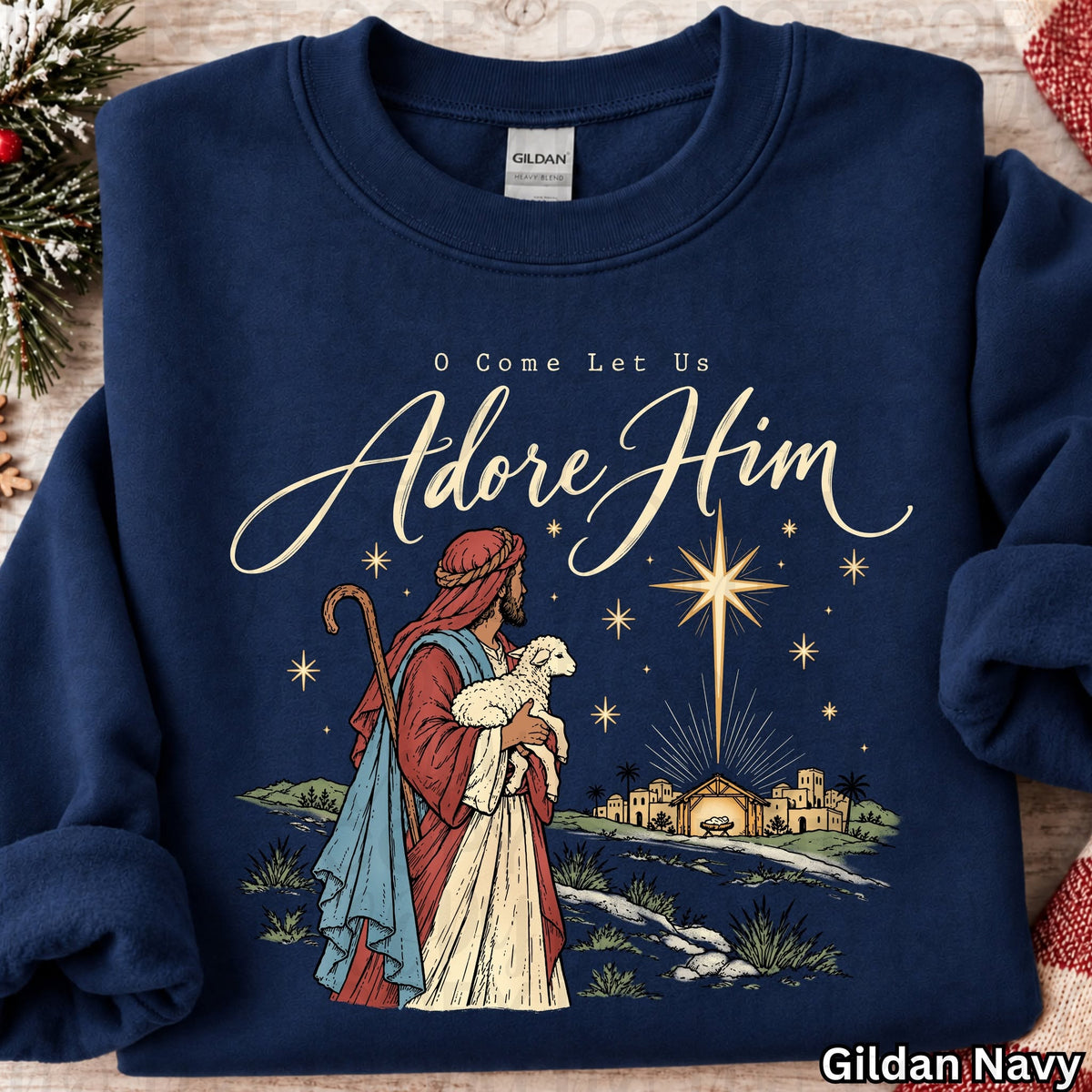 O Come Let Us Adore Him Christian Christmas Nativity Shirt – Faith Based Holiday Apparel