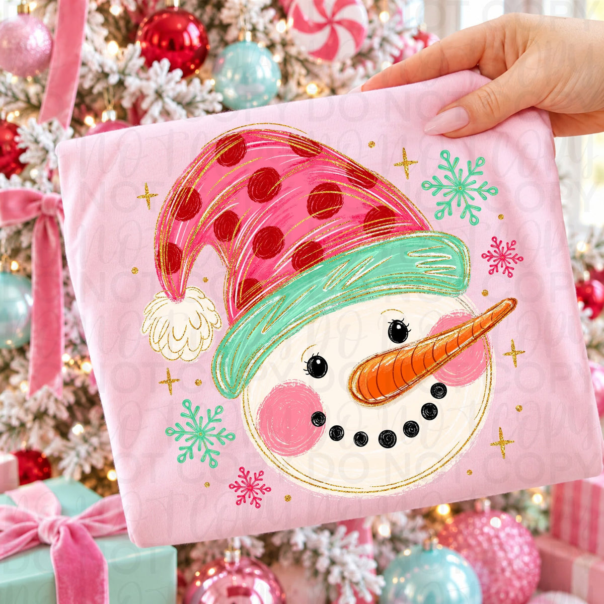 Whimsical Snowman Christmas Graphic Tee or Sweatshirt | Pink Snowman Holiday Shirt | Cute Girly Christmas Apparel