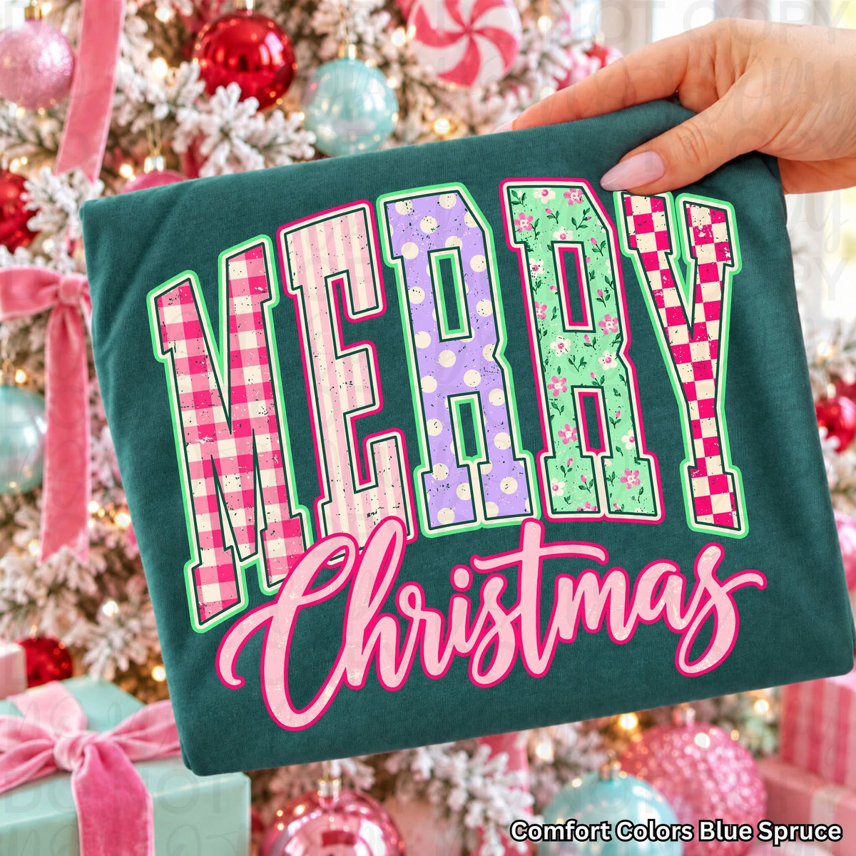 Merry Christmas Varsity Graphic Tee or Sweatshirt | Pink Coquette Christmas Shirt | Comfort Colors Holiday Apparel