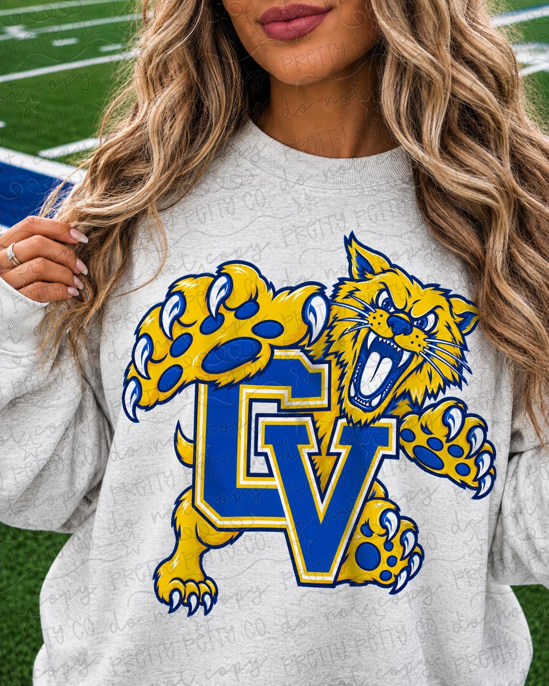 Guyan Valley GV Wildcats Mascot Spirit Shirt | Blue & Gold School Spirit Graphic Tee or Sweatshirt