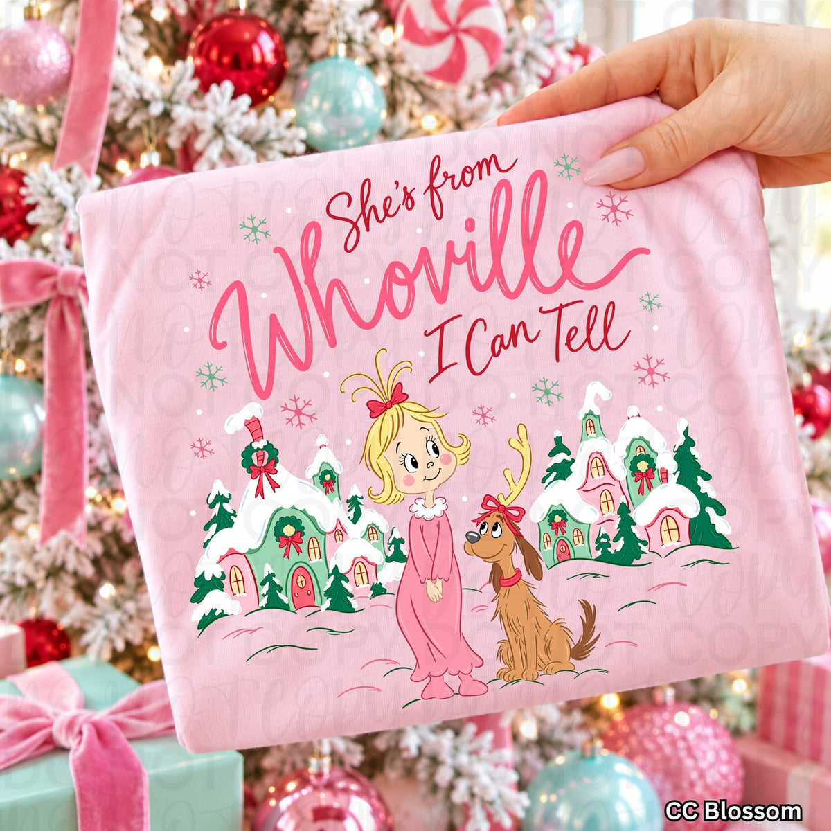 Pink Christmas Village Graphic Tee | Cute Girly Holiday Shirt | Festive Winter Christmas T-Shirt