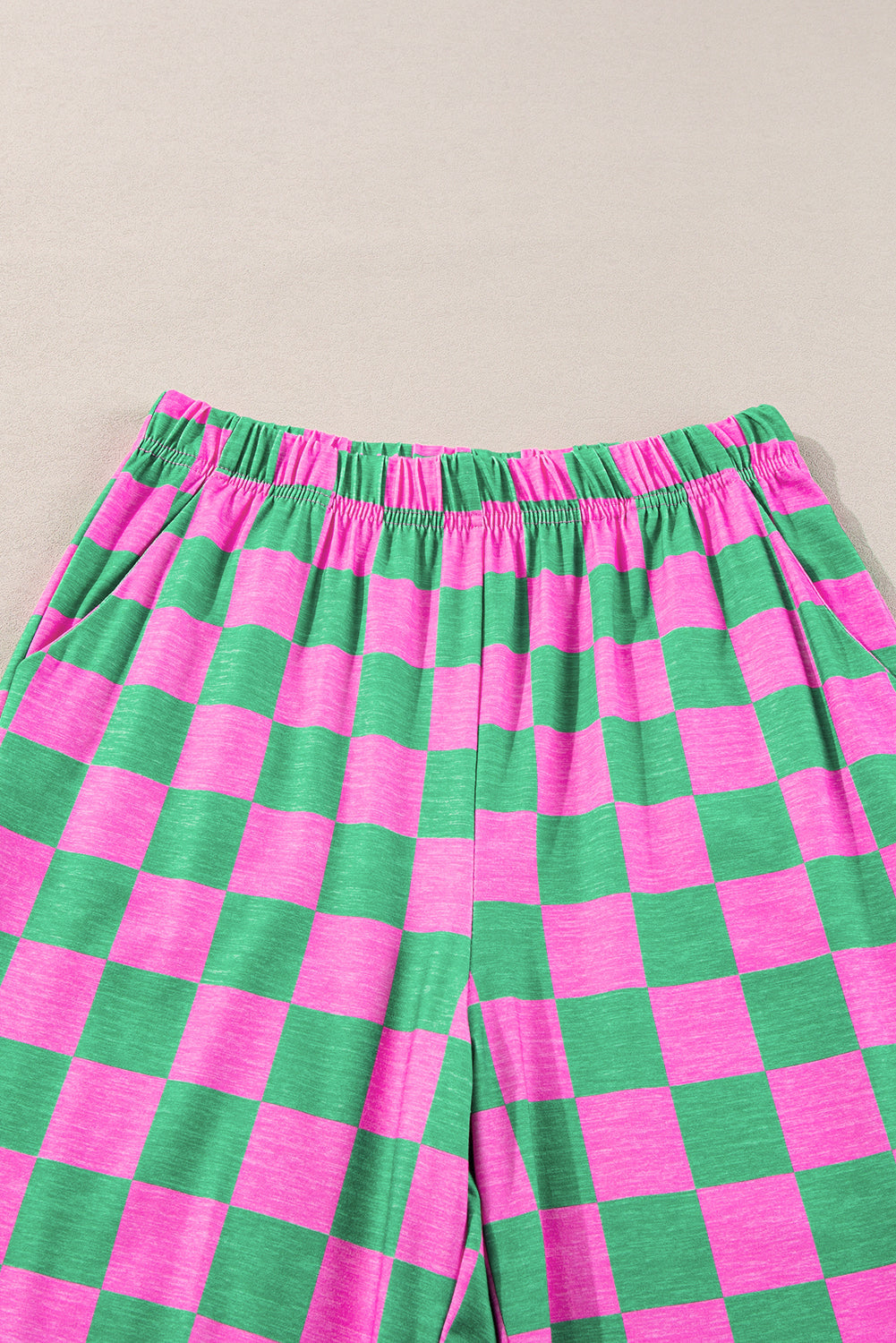 Green Checkered Print High Waist Wide Leg Pants - Pretty Petty Co