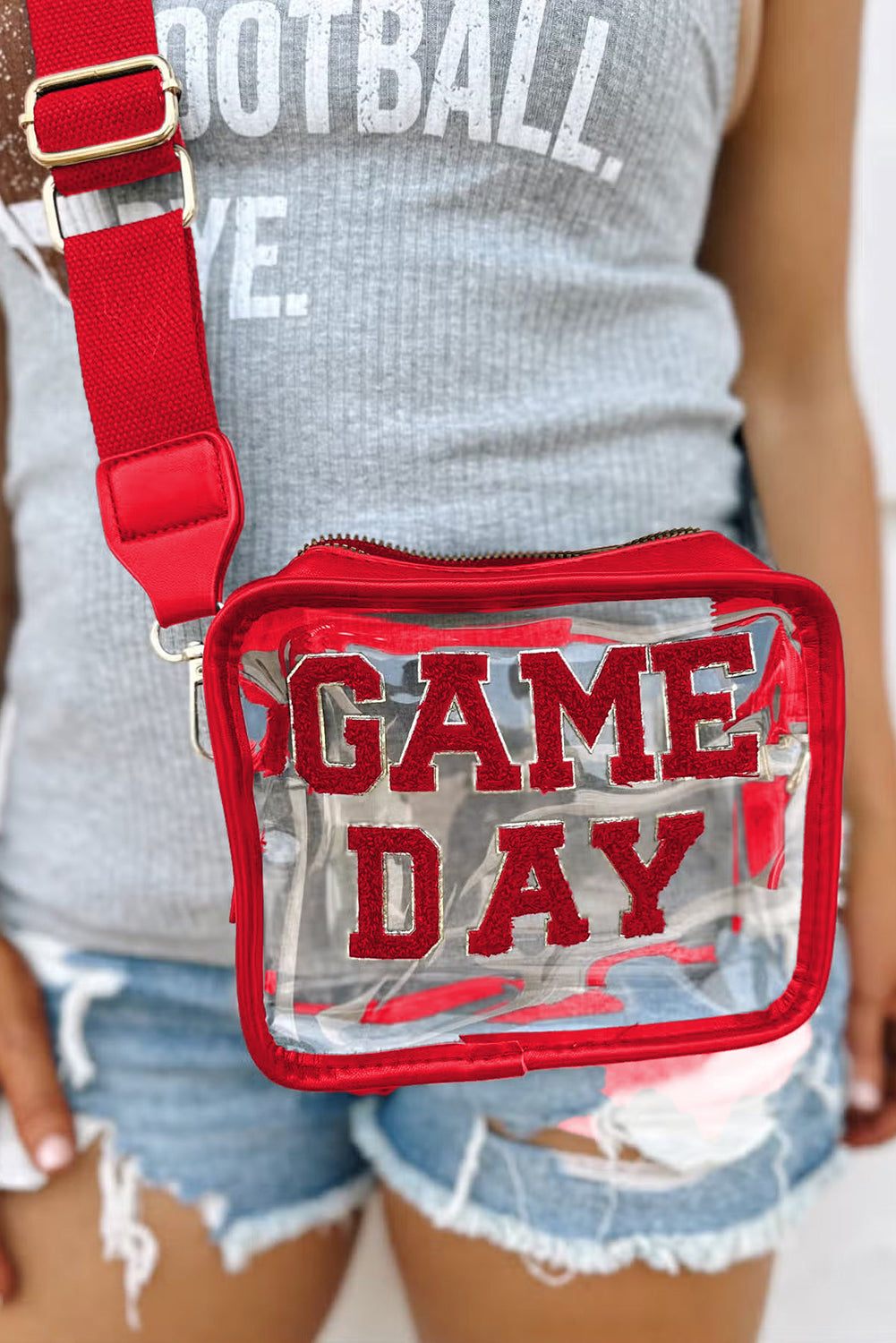 Black Chenille GAME DAY Pattern Clear Bag - Pretty Petty Co