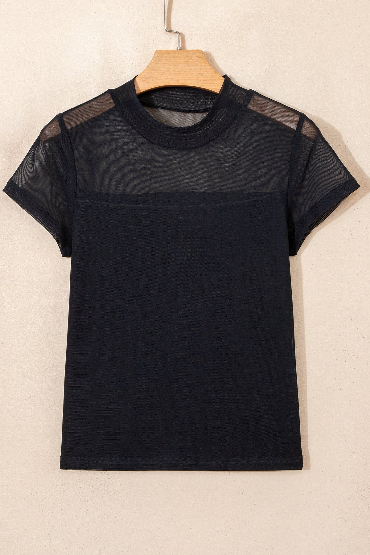 Black Sheer Mesh Patchwork Cap Sleeve T Shirt - Pretty Petty Co