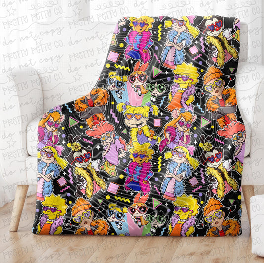 90s Babes Blanket 50x60 Retro Cartoon Throw Blanket Vintage Nostalgic Mom Gift Cozy Soft Throw