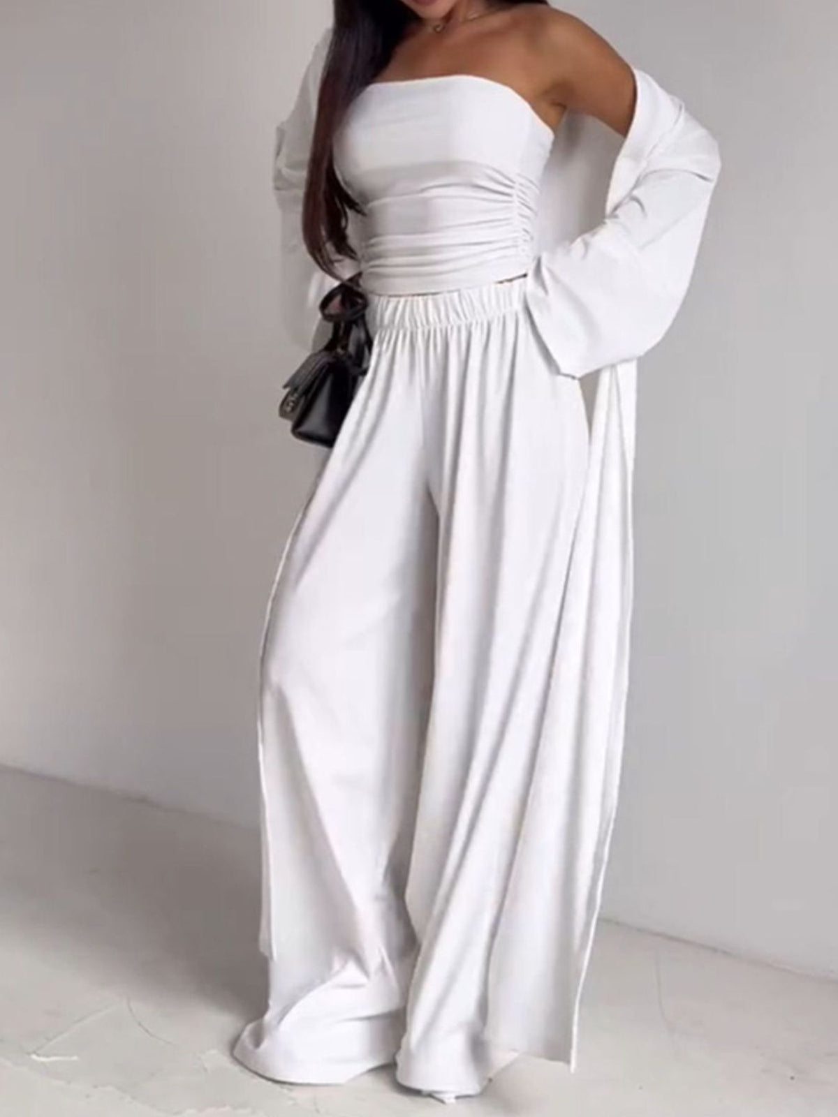 Tube Top & Cardigan & Pants Three Piece Set - Pretty Petty Co