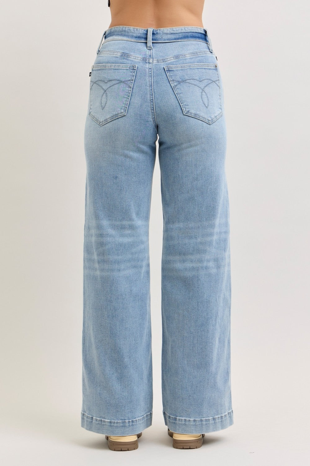Judy Blue Mid Rise Retro Wide Leg Jeans with Fold-over Waistband - Pretty Petty Co