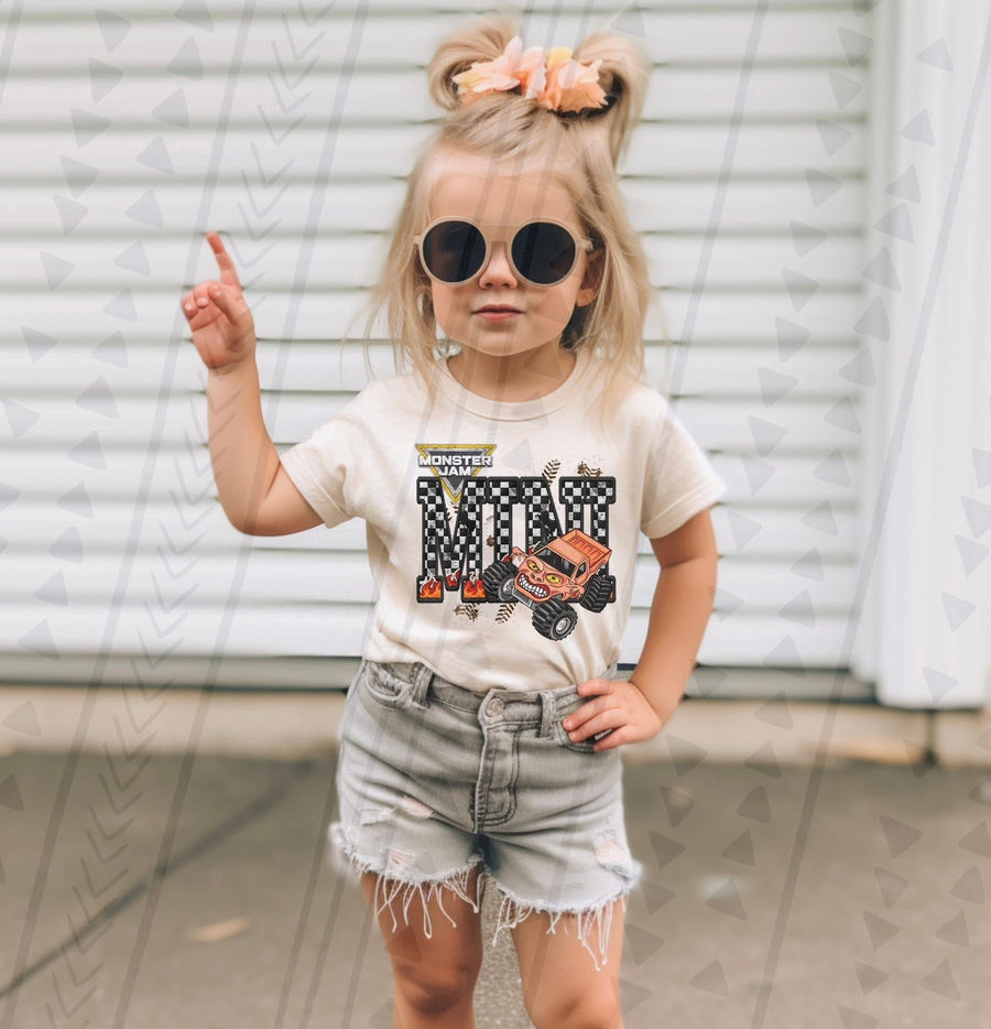 Monster Truck Mini Faux Embroidery Graphic Tee – Racing Kids Shirt – Unisex DTF Print - Pretty Petty Co