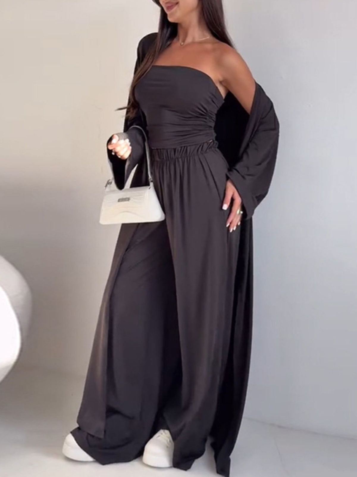 Tube Top & Cardigan & Pants Three Piece Set - Pretty Petty Co