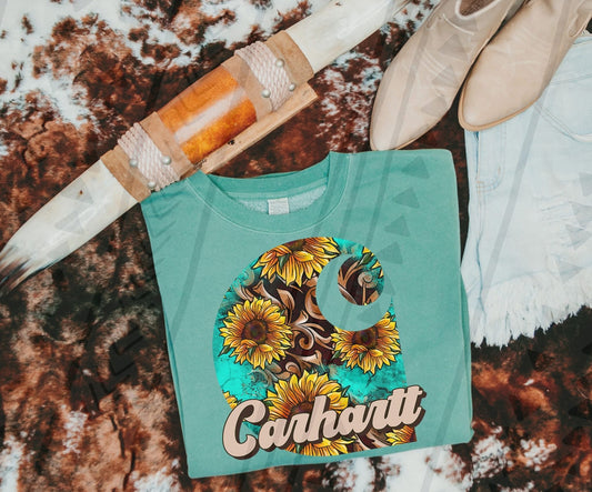 Carhartt Inspired Sunflower Graphic Comfort Colors Shirt | Western Boutique Style