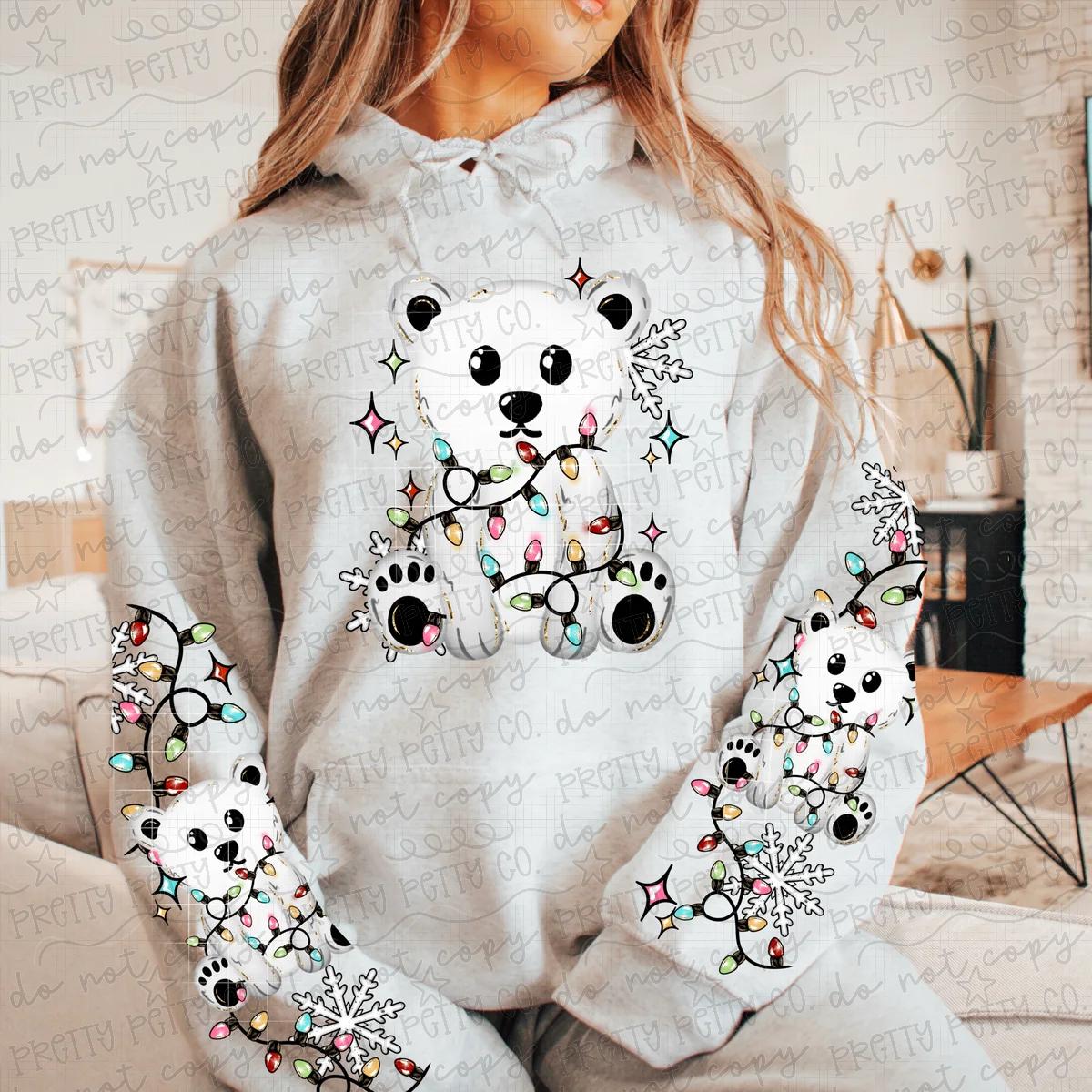 Cute Christmas Polar Bear Holiday Lights Graphic Sweatshirt