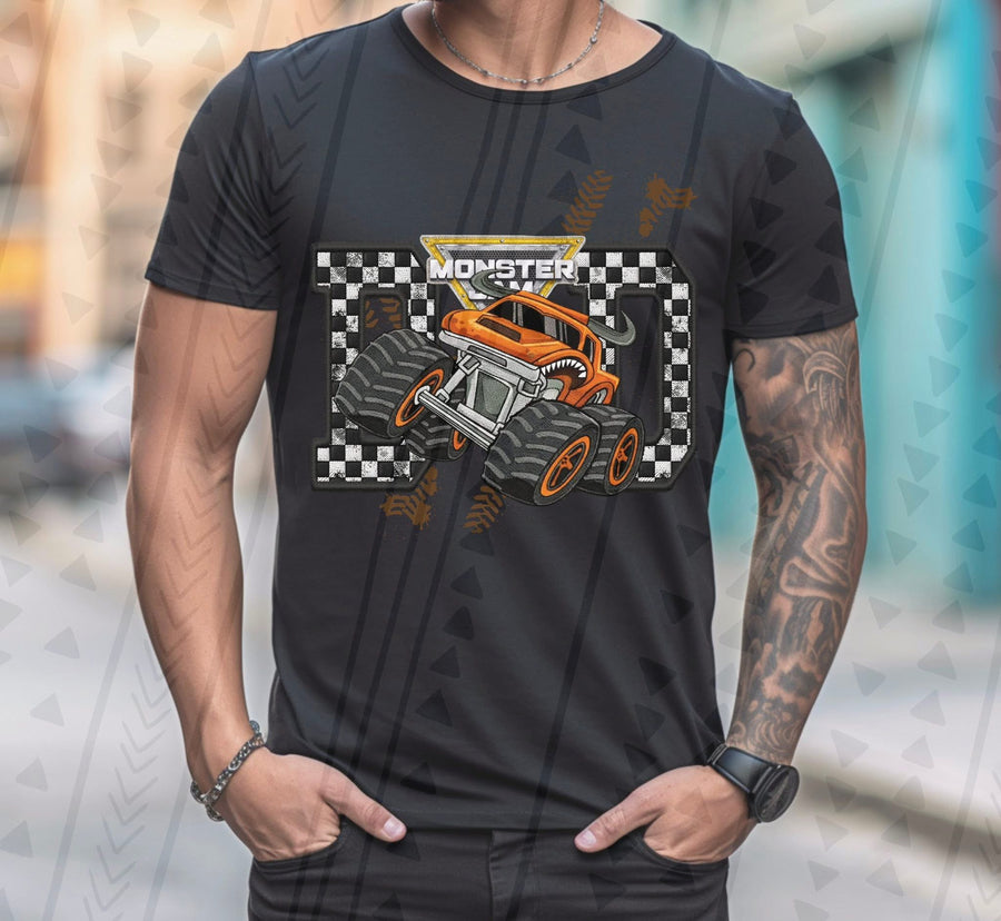 Monster Truck Dad Faux Embroidery Graphic Tee – Racing Dad Shirt – Unisex DTF Print - Pretty Petty Co