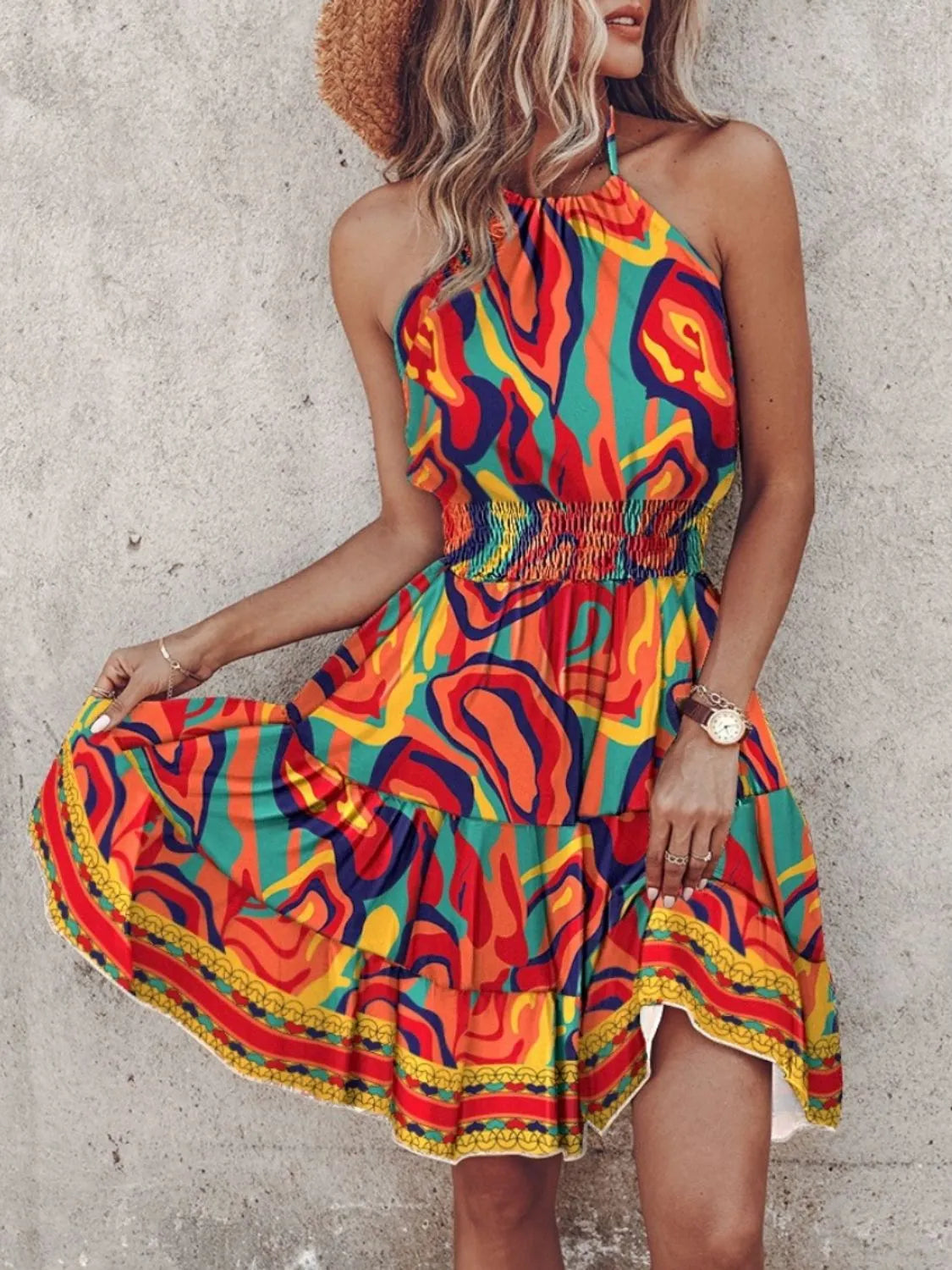 Paisley Print Halter Neck Mini Dress - Pretty Petty Co