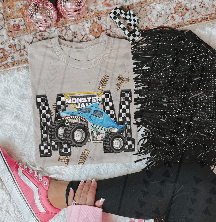 Monster Truck Mom Faux Embroidery Graphic Tee – Racing Mom Shirt – Unisex DTF Print - Pretty Petty Co