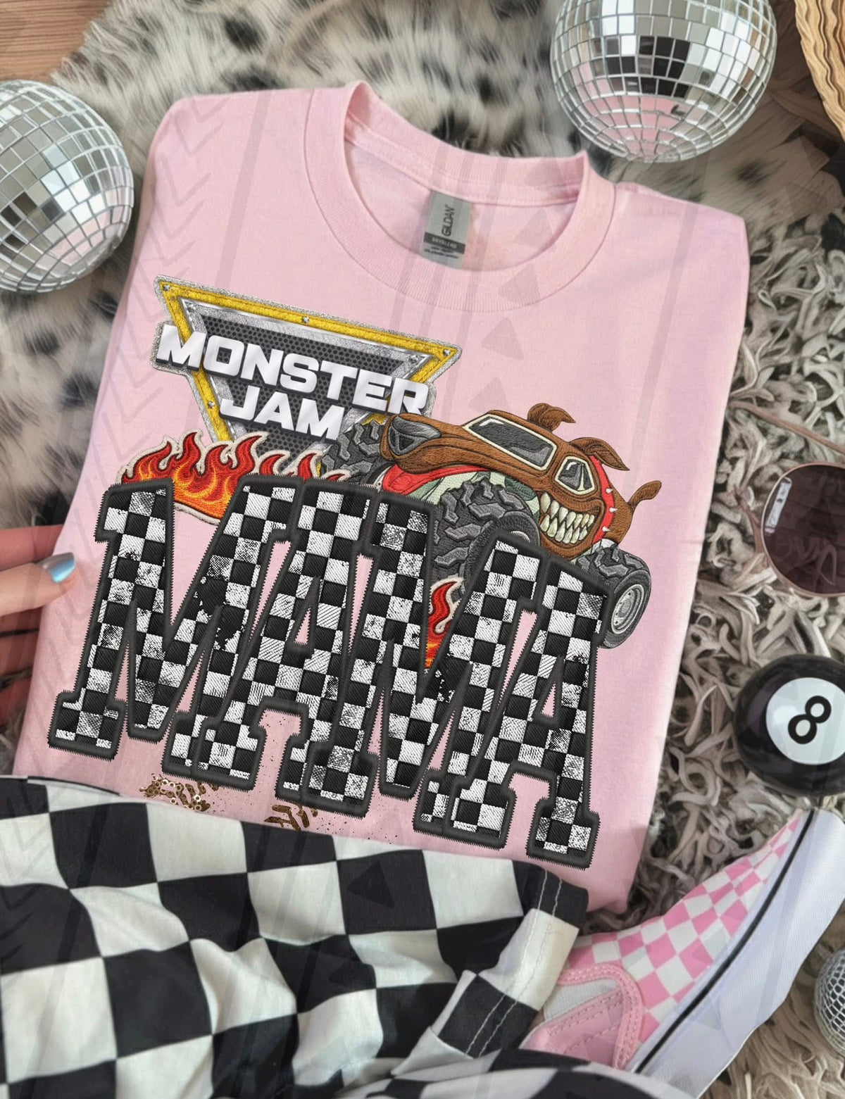 Monster Truck Mama Faux Embroidery Graphic Tee – Racing Mom Shirt – Unisex DTF Print - Pretty Petty Co