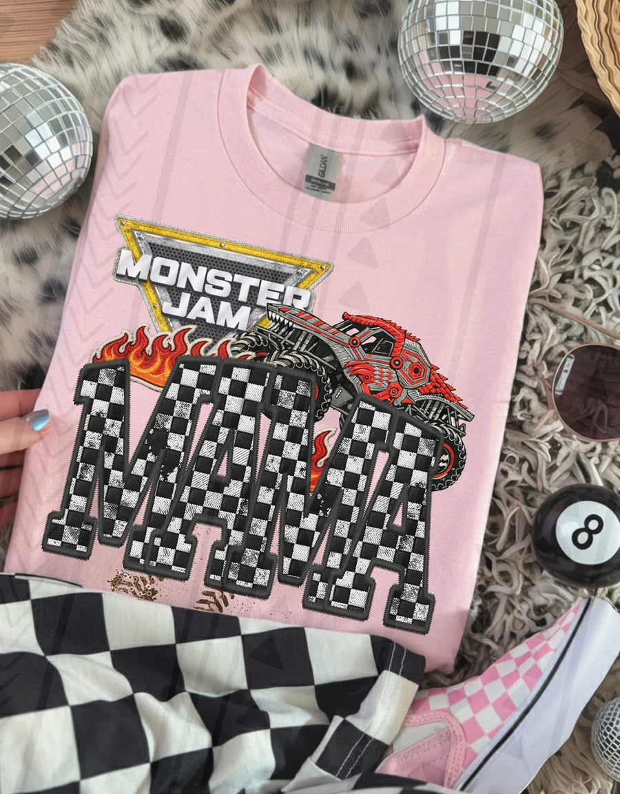 Monster Truck Mama Faux Embroidery Graphic Tee – Racing Mom Shirt – Unisex DTF Print - Pretty Petty Co