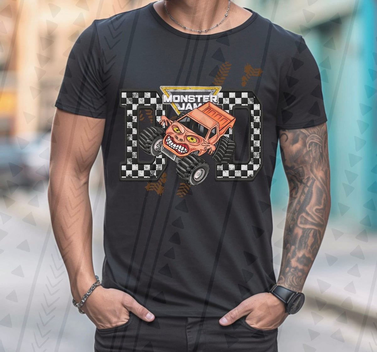 Monster Truck Dad Faux Embroidery Graphic Tee – Racing Dad Shirt – Unisex DTF Print - Pretty Petty Co