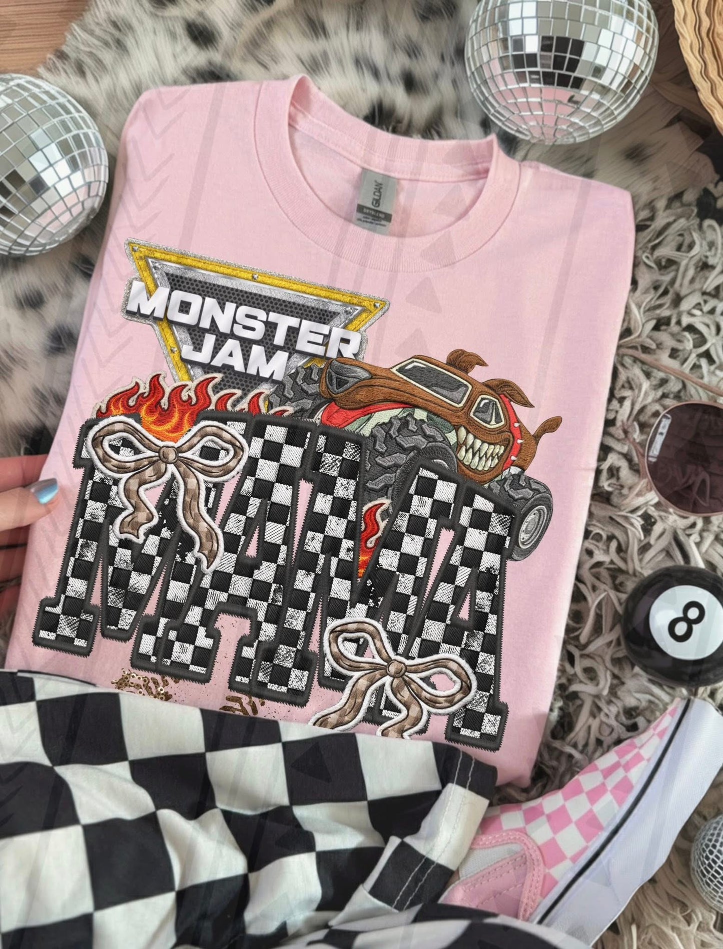 Monster Truck Mama Faux Embroidery Graphic Tee – Racing Mom Shirt – Unisex DTF Print