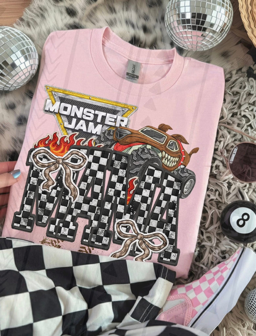 Monster Truck Mama Faux Embroidery Graphic Tee – Racing Mom Shirt – Unisex DTF Print - Pretty Petty Co