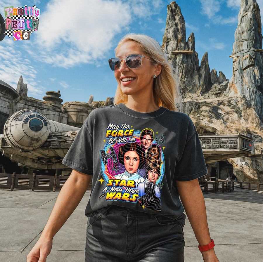 A New Hope Inspired Space Saga Graphic Tee, Retro Galactic Adventure Shirt, Sci-Fi Fan Apparel, Comfort Colors, Youth & Adult Sizing - Pretty Petty Co