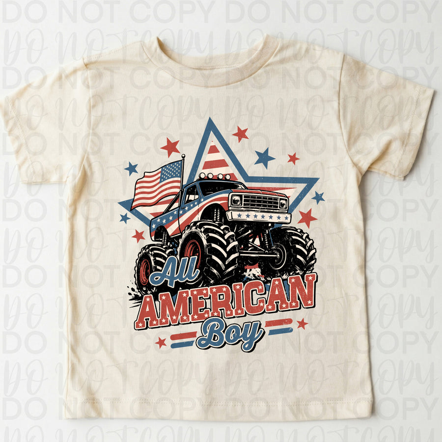 All American Boy Truck Shirt | Patriotic Vintage Truck 4th of July Kids Tee