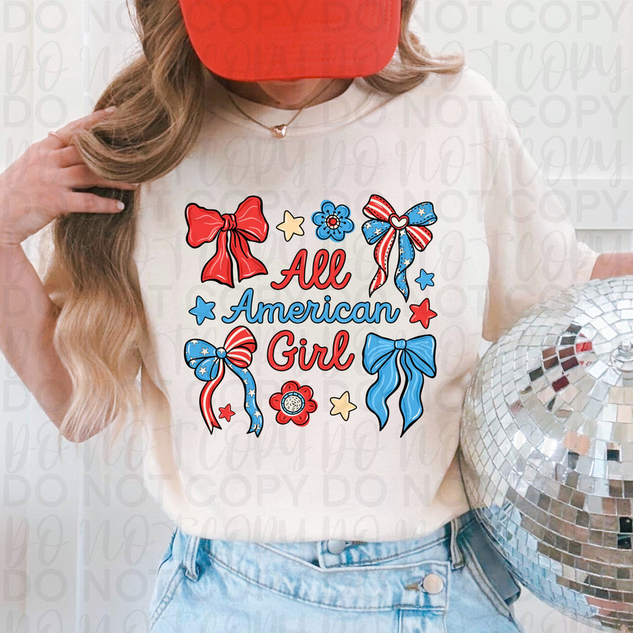 All American Girl Comfort Colors Graphic Tee, Patriotic USA Shirt, Cute Retro Americana Vibes, Trendy Boutique Style, Adult & Youth Sizes - Pretty Petty Co