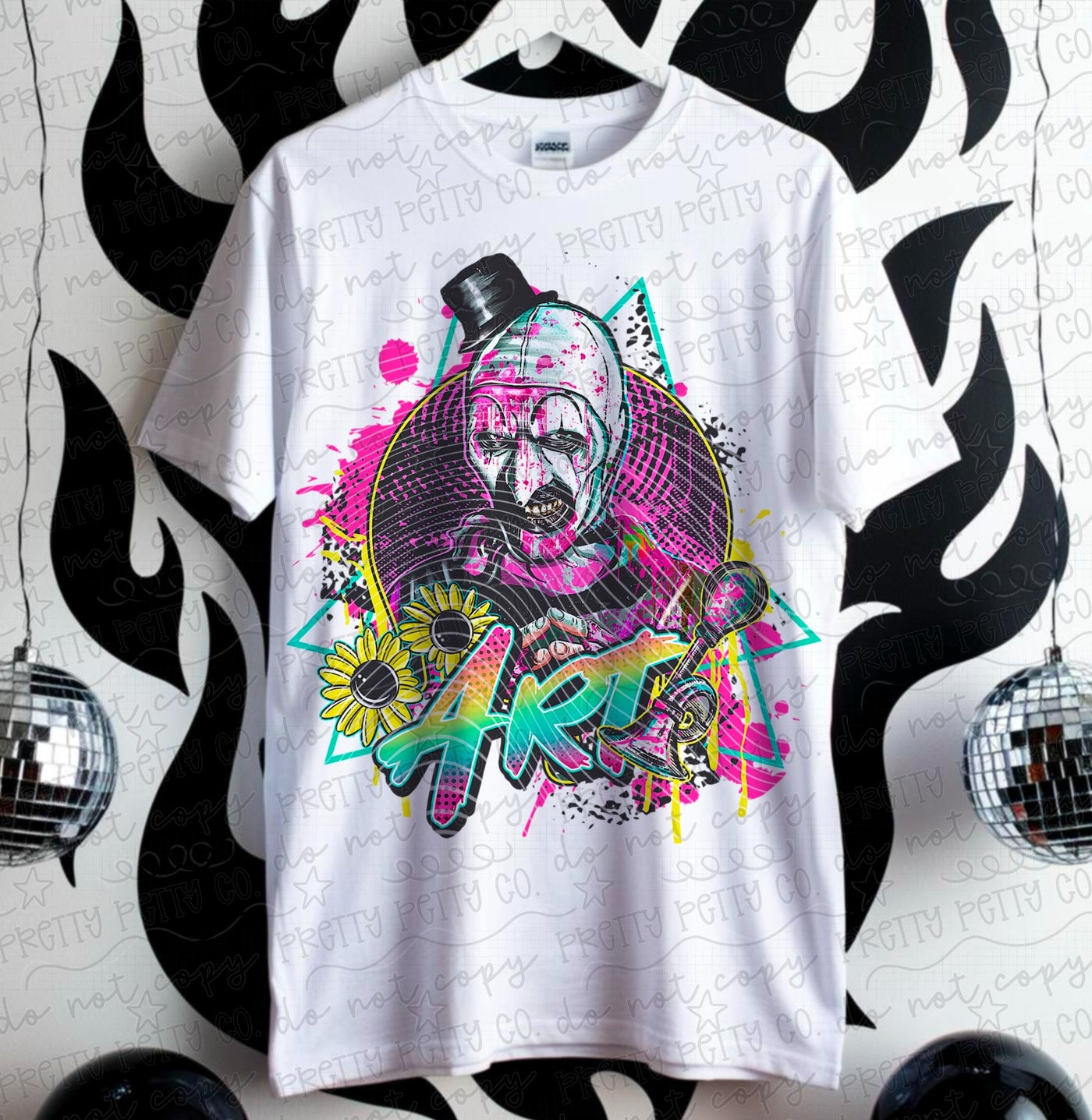 Art Horror Graphic Tee | Scary Clown Halloween Shirt | Neon Spooky Season Tee