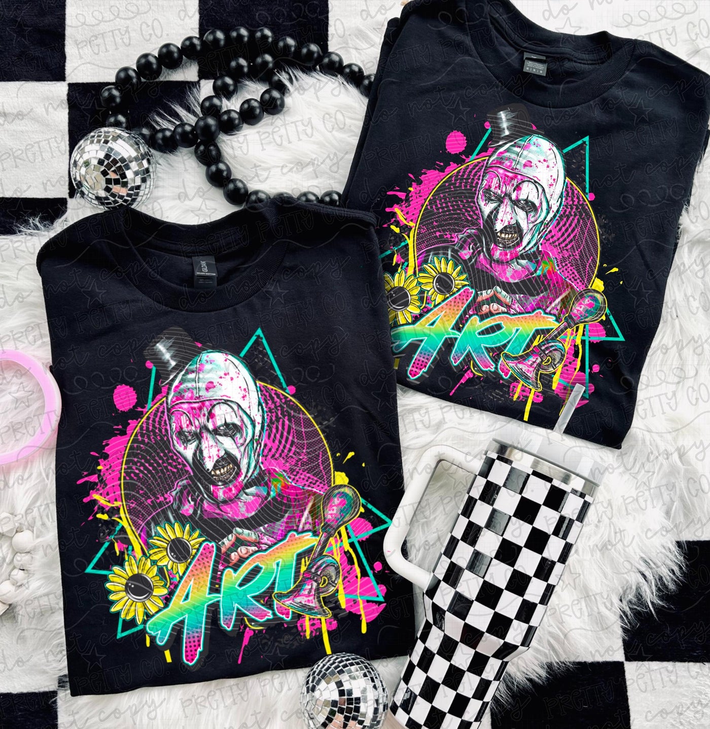 Art Horror Graphic Tee | Scary Clown Halloween Shirt | Neon Spooky Season Tee
