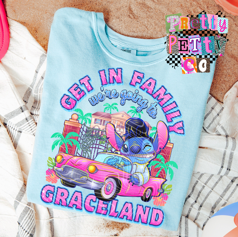 Funny Blue Alien T-Shirt, Family Vacation Graceland Graphic Tee, Comfort Colors, Youth & Adult Sizing, DTF Printed - Pretty Petty Co