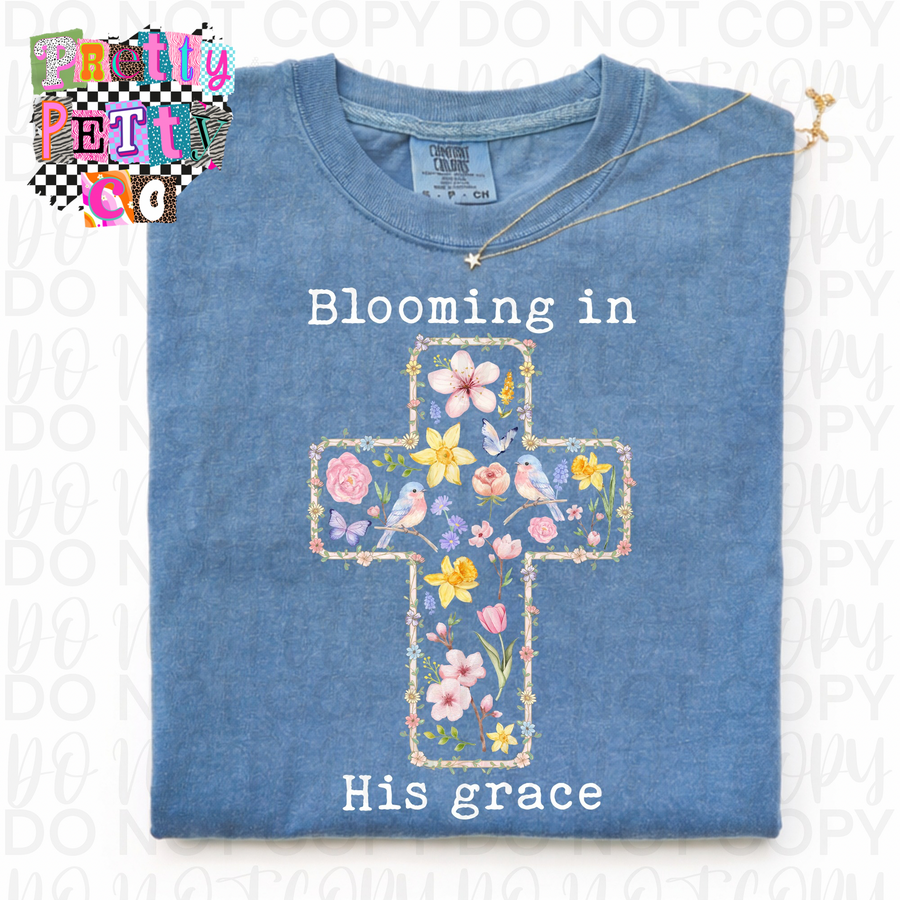 Blooming in Grace Floral Cross Shirt | Religious Graphic Tee | Youth & Adult - Pretty Petty Co