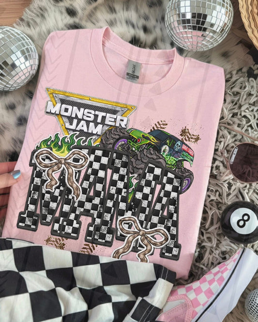 Monster Truck Mama Faux Embroidery Graphic Tee – Racing Mom Shirt – Unisex DTF Print