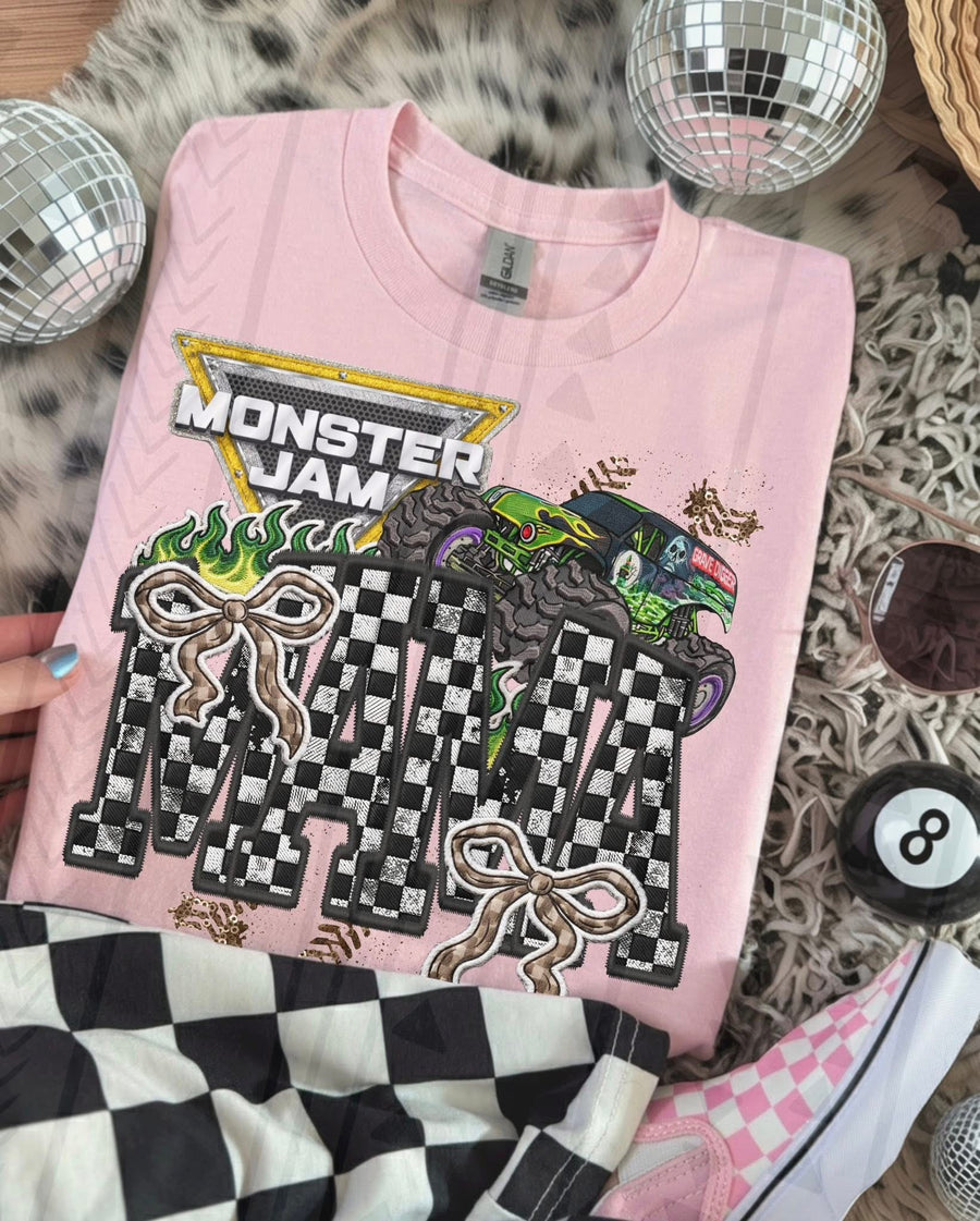 Monster Truck Mama Faux Embroidery Graphic Tee – Racing Mom Shirt – Unisex DTF Print - Pretty Petty Co