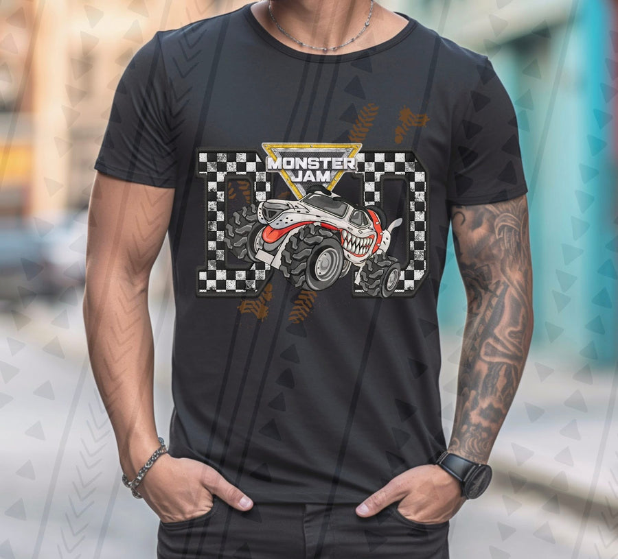 Monster Truck Dad Faux Embroidery Graphic Tee – Racing Dad Shirt – Unisex DTF Print - Pretty Petty Co