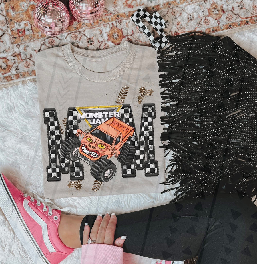 Monster Truck Mom Faux Embroidery Graphic Tee – Racing Mom Shirt – Unisex DTF Print - Pretty Petty Co