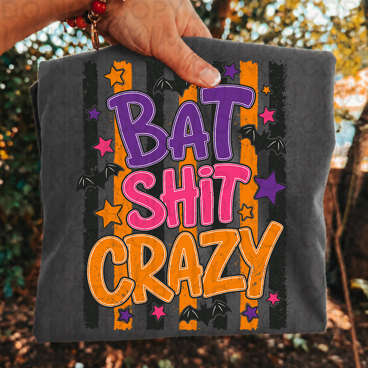 Bat Shit Crazy Halloween Graphic Tee | Funny Bat Halloween Shirt | Colorful Spooky Season Tee