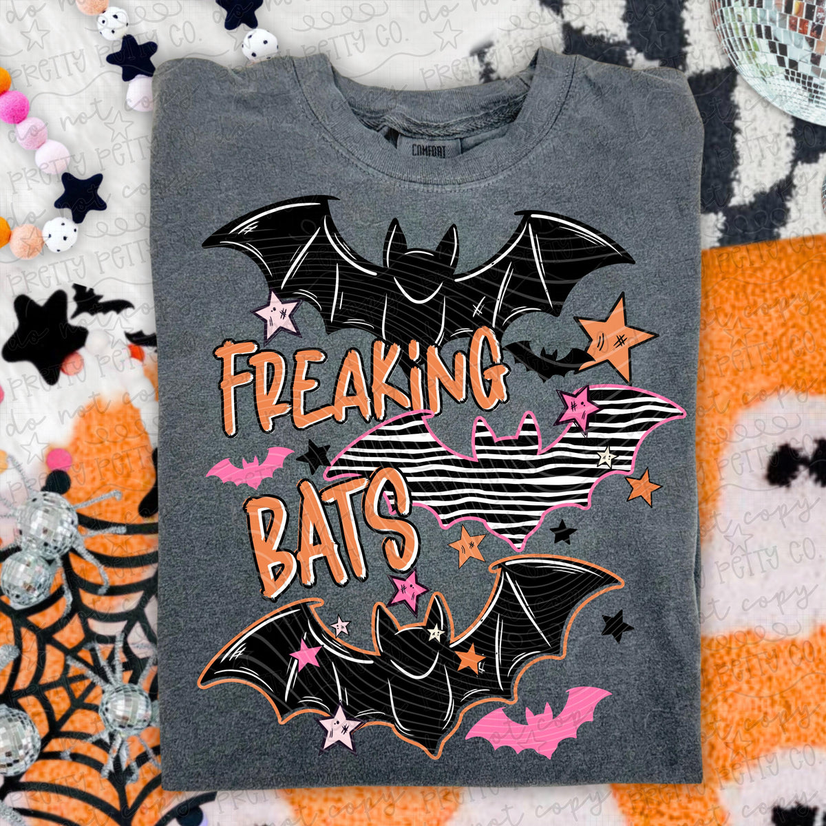 Freaking Bats Halloween Shirt | Cute Bat Graphic Tee | Spooky Season Shirt | Pink Orange Halloween Shirt | Comfort Colors Halloween Apparel