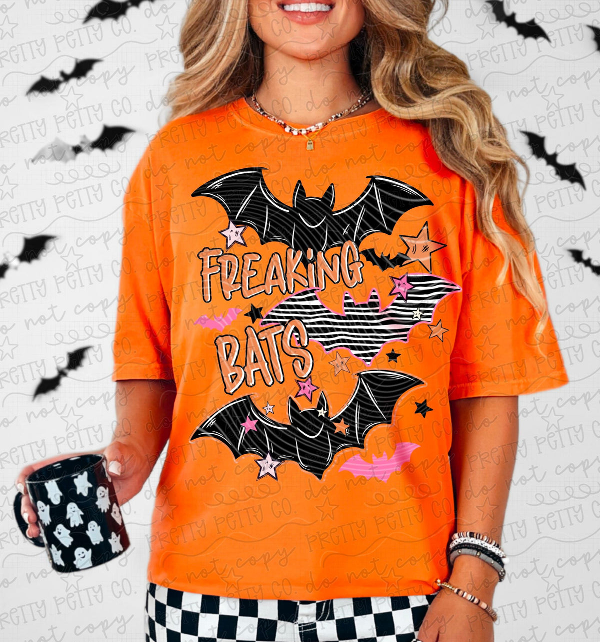 Freaking Bats Halloween Shirt | Cute Bat Graphic Tee | Spooky Season Shirt | Pink Orange Halloween Shirt | Comfort Colors Halloween Apparel