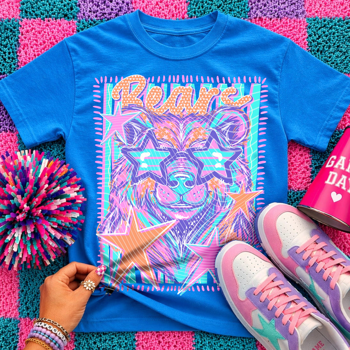Bears Preppy Mascot Shirt, Bright Color Collegiate Graphic Tee, Cute School Spirit Inspired Soft Style Tee for Women and Kids - Pretty Petty Co