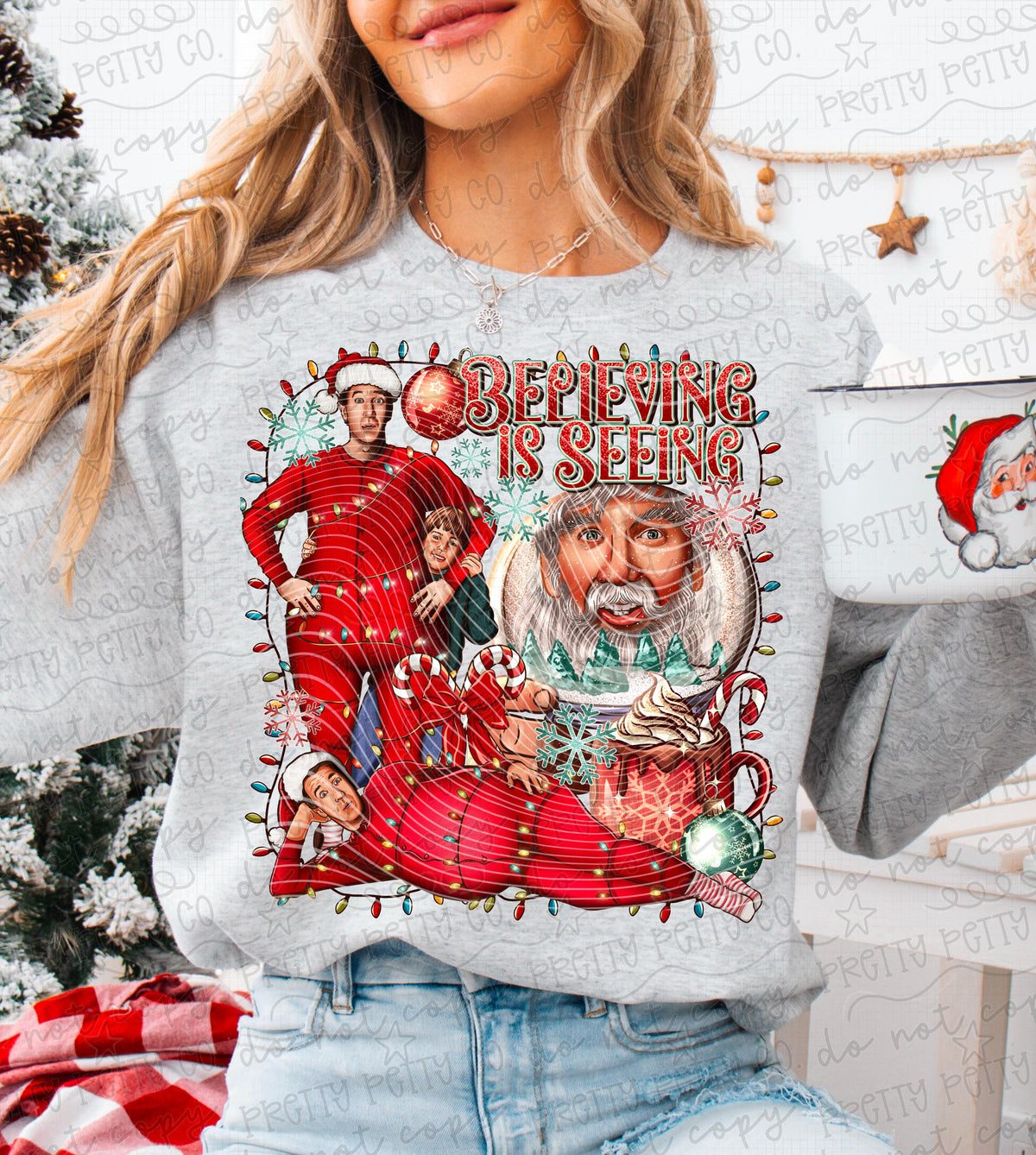 Believing Is Seeing Retro Christmas Movie Graphic Sweatshirt
