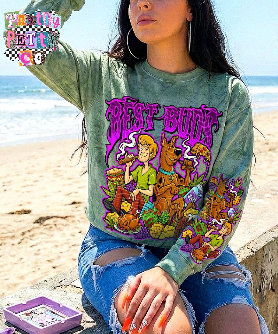 Best Buds 420 Stoner Shirt | Funny Cartoon Best Friends Weed Graphic Tee | Retro Cannabis Sweatshirt - Pretty Petty Co