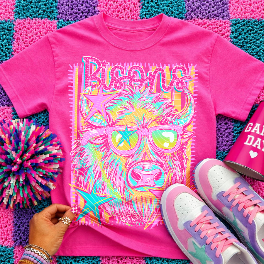 Bisons Preppy Mascot Shirt, Bright Color Collegiate Graphic Tee, Cute School Spirit Inspired Soft Style Tee for Women and Kids - Pretty Petty Co