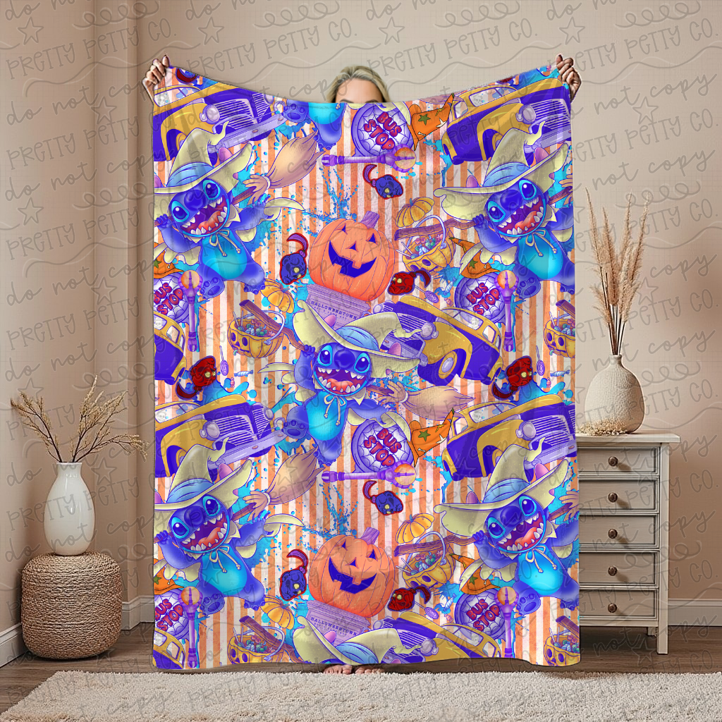 Spooky Alien Mashup Blanket | Halloween Town Inspired Throw | Soft Plush Cozy Gift