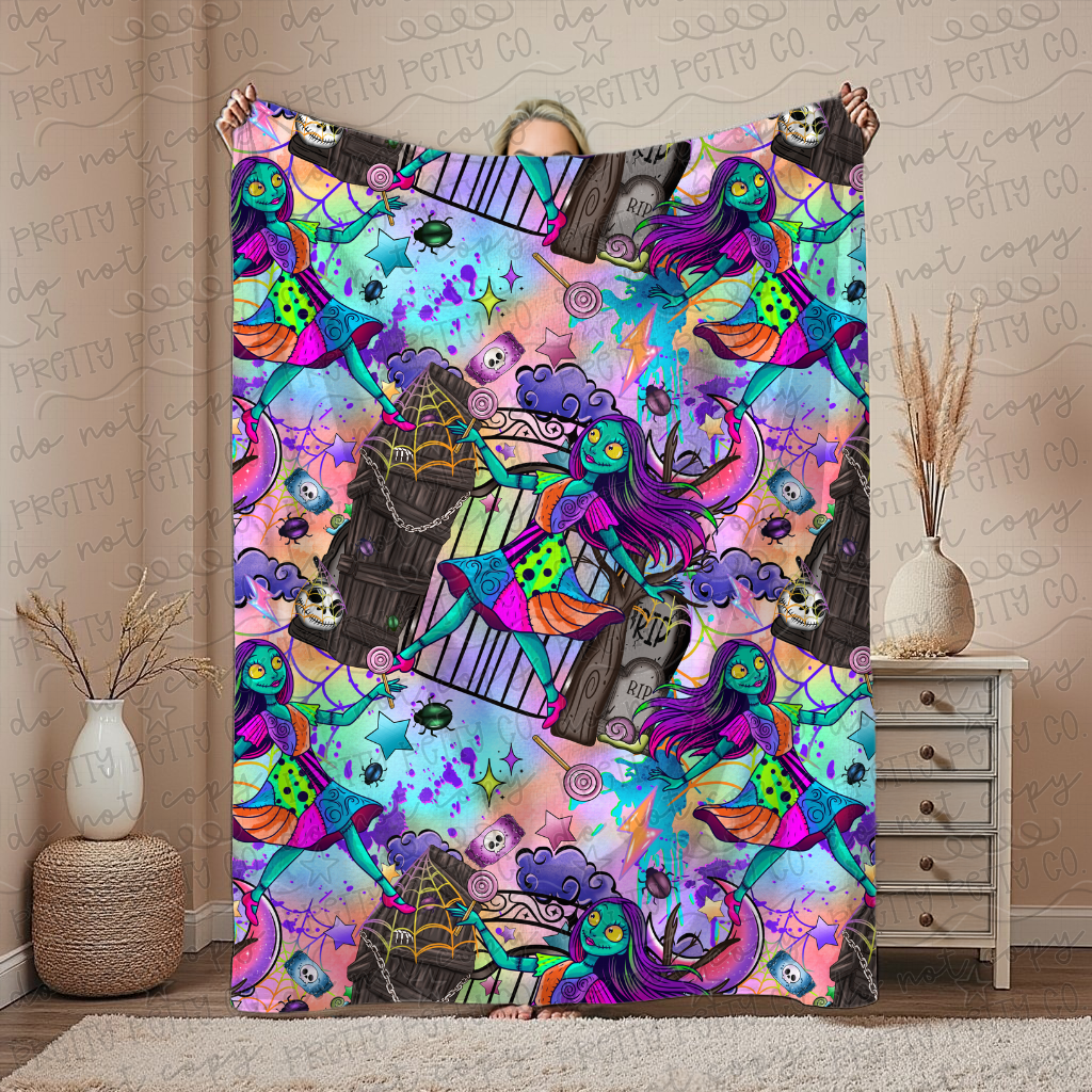 Spooky Rag Doll Blanket | Gothic Cozy Throw | Halloween Aesthetic Plush Blanket